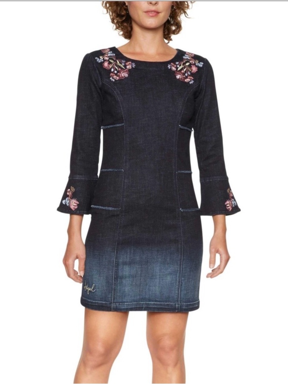 Desigual Embroidered Dark Denim Dress - Size US 0/2 XS